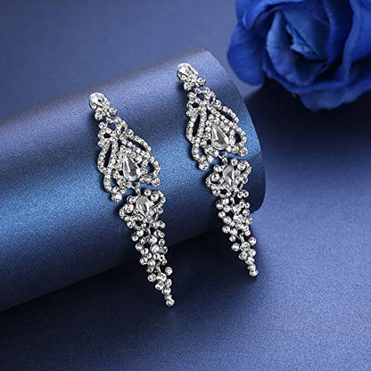 Flower Teardrop Bridal Wedding Dangle CZ Earrings in Silver/Gold Tone for Women Girl Bride Gift … - color: E-Clear