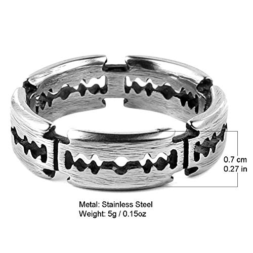 HZMAN Men's Punk Stainless Steel Silver Gothic Double Edge Blades Ring Bands