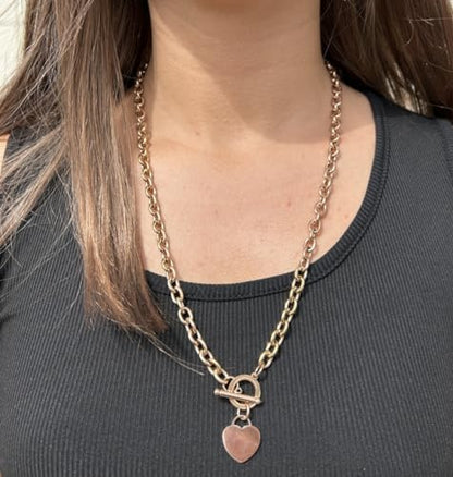 WangGao Elegent Love Stainless Steel Link Chain Blank Heart Charms Necklace for Women Toggle Clasp Closure - color: Rose Gold, size: 23.5inches