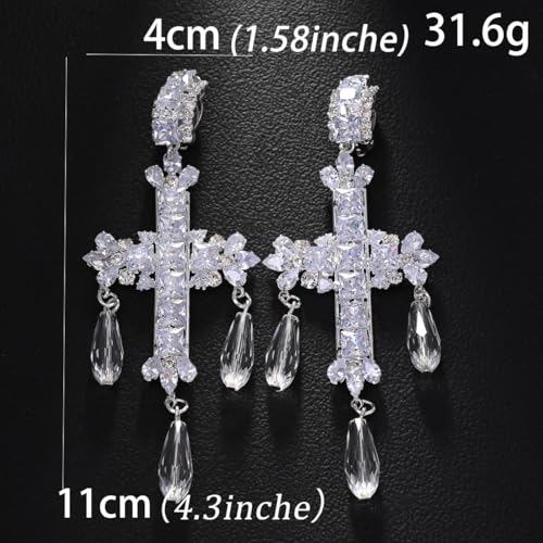 Silver Earrings for Women - Sparkly Crystal Clip On Earrings Statement Rhinestone Wedding Earring for Non Pierced Trendy Formal Prom Jewelry Gift - color: Silver 4