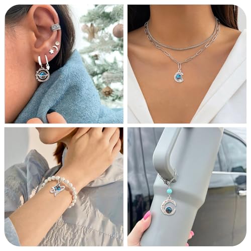 Blue Alloy Rhinestone Charms Cute Moon Star Planet Glass Charm | 16pcs 4 Styles Celestial Rhinestone Pendants Romantic Alloy Metal Charm with Glass for DIY Necklace Bracelet Jewelry Making - color: Dodger Blue