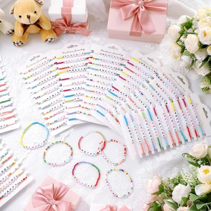 96 Pcs Beaded Friendship Bracelets Bulk Inspirational Stretch Bracelets Y2k Colorful Cute Adjustable Jewelry for Rainbow Women Carnival Music Party Favors Friend Gifts(Classic) - style: Classic