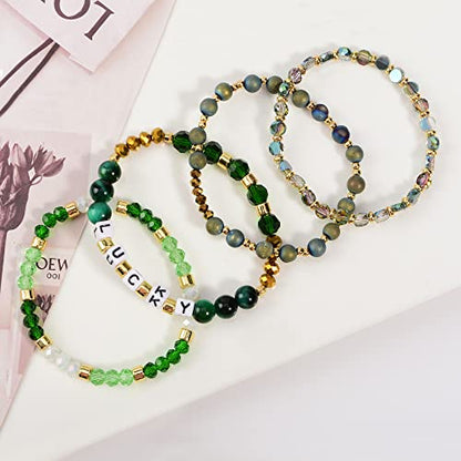 Boho Beaded Stretch Bracelets For Women Stackable Crystal Gold Plated Beaded Bracelets Set Trendy Handmade Friendship Braeclet Jewelry Gifts - color: Q-crystal stone baed