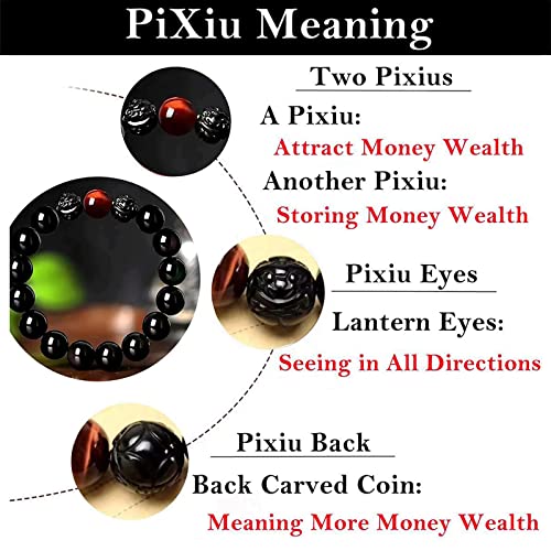 Black Obsidian Bracelet,Feng Shui Black Obsidian Wealth Bracelet for Women Men Couples Handmade Stretch Obsidian Bracelet Bangle with Carved Pixiu Tiger Eye Stone Attract Wealth Money and Good Luck - color: F,10mm,Red Tiger Eye