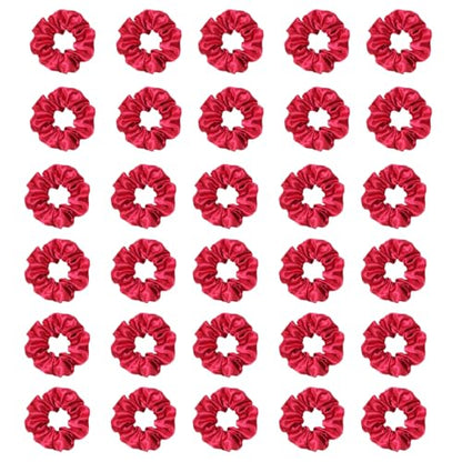 Silk Hair Ties Ponytail Holder Hairs Bow Ropes Elastics Hairtie Accessories Wide 0.8inch on Hair No Damage No Crease for Women Curly Thick Wavy Hair(30Pcs Claret) - color: Claret