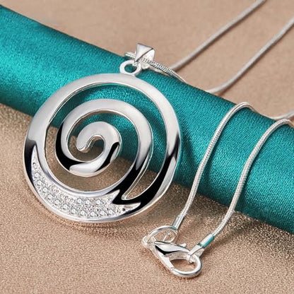 3 Circles Silver Hoop Earrings Necklace Set for Women Geometric Jewelry Set | 925 Silver Hypoallergenic Small Hoop Circle Geometry Textured Finish Minimalist Style Comfortable Wear - style: Vortex Hoop