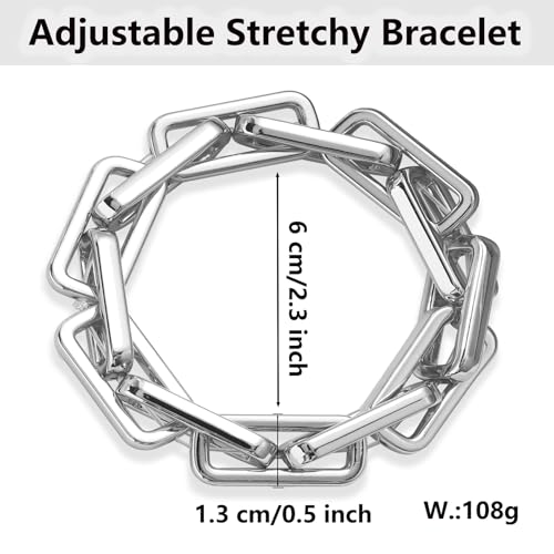 Chunky Gold Bracelet for Women Non Tarnish, Trendy Stretch Cuban Link Chain Plated Gold Bangle Bracelets - color: Paperclip-Silver