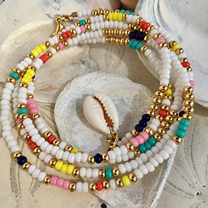 XIJIN 8Pcs Handmade Beaded Anklets for Women Boho Colorful Beads Ankle Bracelets Adjustable Foot Anklet Set - color: B