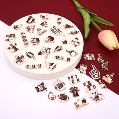 40PCS Game Day Charms for Bracelet Making Enamel Football Charms for Bracelet Necklace Earrings Jewelry Making DIY Football Mom Accessories Gifts - color: Burgundy White