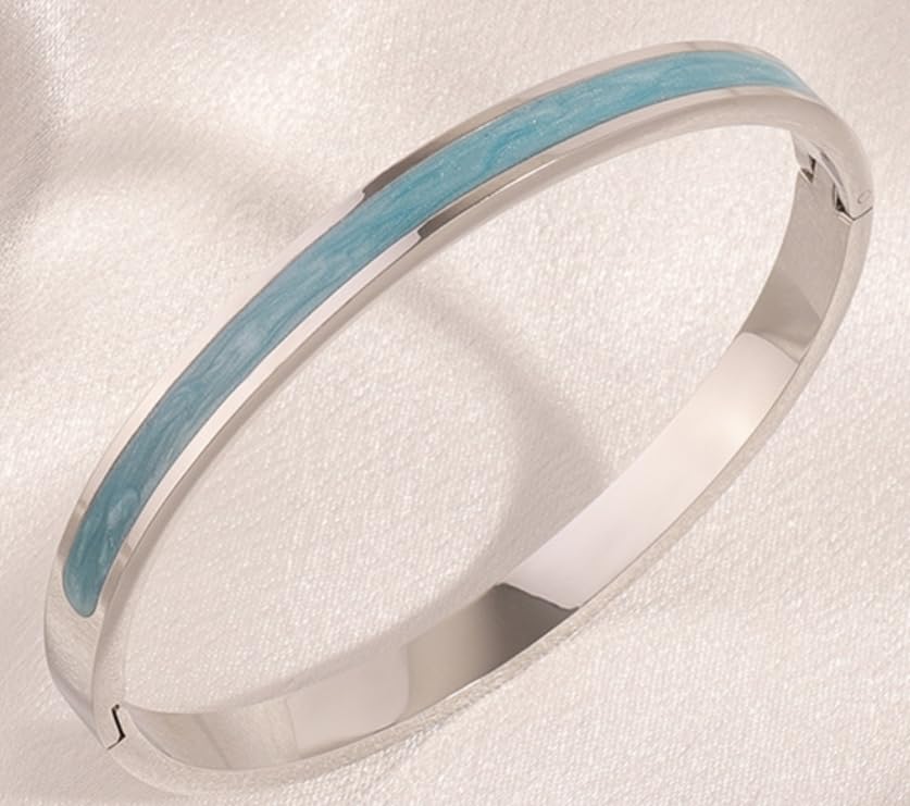 Sliver Plated Bracelets fow Women Stainless Steel Blue Oil-Drip Bangle Soft, Chip-Resistant Feminine Shine