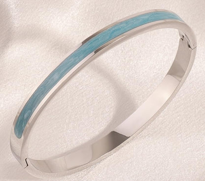 Sliver Plated Bracelets fow Women Stainless Steel Blue Oil-Drip Bangle Soft, Chip-Resistant Feminine Shine