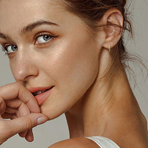 Dremmy Studios Dainty CZ Huggie Hoop Earrings 14K Gold Plated Chunky Simple Cute Thick Round Frill Bead Ball Starburst Cuff Earrings Cubic Zirconia Hoop Earrings Minimalist Personalized Gift for Her - color: CZ Turquoise