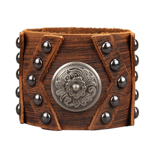 Jeilwiy Punk Leather Wristbands for Men Bracelets Handmade Wide Cuff Bangle Braided Jewelry Black Brown Adjustable - Punk Father's Gifts - color: 02 Leather Cuff Bracelet Brown