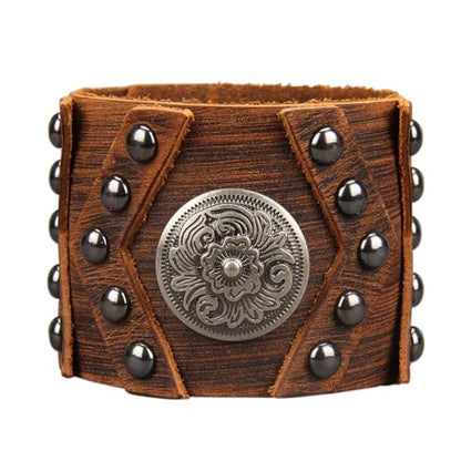 Jeilwiy Punk Leather Wristbands for Men Bracelets Handmade Wide Cuff Bangle Braided Jewelry Black Brown Adjustable - Punk Father's Gifts - color: 02 Leather Cuff Bracelet Brown