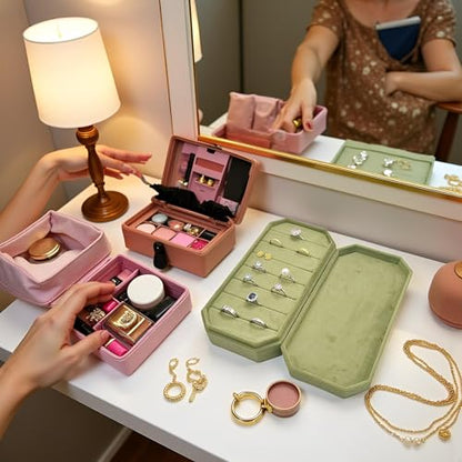 Velvet Ring Organizer Box - Ring Jewelry Box for Rings Earring, Jewelry Tray Rings holder Display Case for Girl Women (8.07"x4.13"x2.16") -PRB024-Green - color: Green