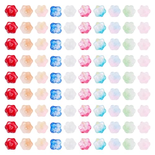 100Pcs Sparkle Glass Flower Beads Caps for Jewelry Making Cute Bell Flower Glass Beads Bulk Crystal Fishing Bead for Wind Chimes Handmade Earring Crafts Supplies - color: Colorful