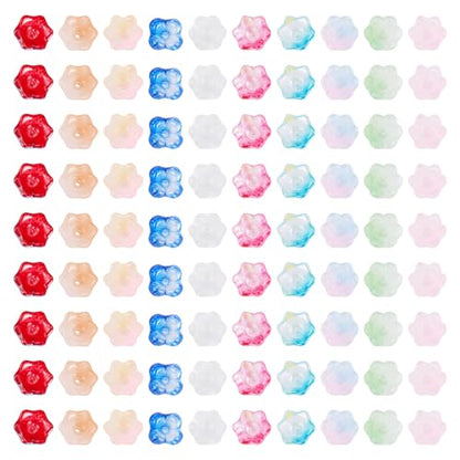 100Pcs Sparkle Glass Flower Beads Caps for Jewelry Making Cute Bell Flower Glass Beads Bulk Crystal Fishing Bead for Wind Chimes Handmade Earring Crafts Supplies - color: Colorful