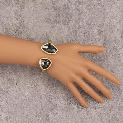 GelConnie Chunky Cuff Bangle Bracelet for Women, Statement Jewelry | Gold and Silver Tone Cuff Bangles with Resin, Crystal and Textured Accents for Party, Vacation and Dressy Looks - style: Bangle 05-Gold