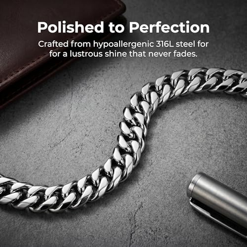 6 Pcs Silver/Gold Bracelets for Men, Cuban Link Chain Stainless Steel Bracelet Stack Metal Figaro Rope Black Bracelet Set Mens Fashion Accessories Jewelry Set for Men Dad Husband Son 7.5/8.3/9 Inches - size: 7.5 in-Men Small Women Medium