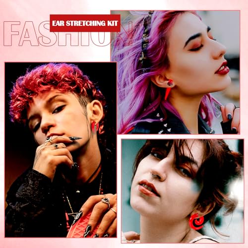 54/102Pcs Ear Stretching Kit 14G-00G Acrylic Ear Gauge Stretching Kit with Heart Plugs Gauge Tapers Ear Tunnels Horseshoes Taper Spiral Tapers Gauges Ear Expanders for Men Women - color: Red