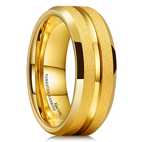 King Will Mens 8mm Cross Groove Tungsten Carbide Wedding Ring | Rose Gold, 8mm, Grooved, Comfort Fit, Cross design, Everyday Wear - color: Frosted-Gold 8mm