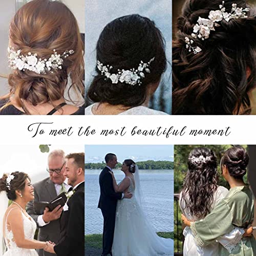 CASDRE Flower Bride Wedding Hair Vine Pearl Bridal Headpiece Leaf Hair Accessories Hair Piece for Women and Girls (C Rose Gold) - color: C Rose Gold