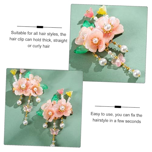 A Pair Wedding Hair Clips, Handmade Floral Design Crystal Hair Clips Pearl Barrettes, Rhinestones Flower Clips Pearl Headpieces Hair Pins Hair Accessories for Women Girls (Light Pink) - color: Light Pink