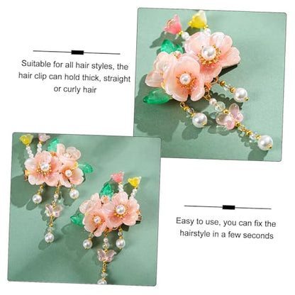 A Pair Wedding Hair Clips, Handmade Floral Design Crystal Hair Clips Pearl Barrettes, Rhinestones Flower Clips Pearl Headpieces Hair Pins Hair Accessories for Women Girls (Light Pink) - color: Light Pink