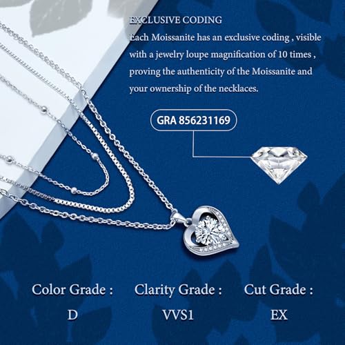 Moissanite Necklace, Women's Diamond Necklace, 'I LOVE YOU' Heart Pendant Necklace, 1-3 Carat Moissanite Pendant, 925 Sterling Silver Electroplated With 18k Gold Necklace, The Best Gift for Wife, Girlfriend, Mother and Daughter. - color: Multi layer neckl