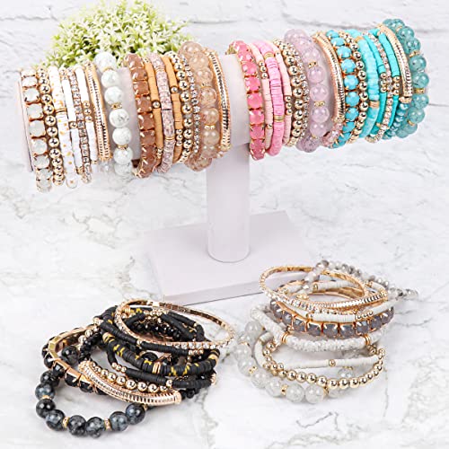 RIAH FASHION Multi Color Stretch Beaded Stackable Bracelets - Layering Bead Strand Statement Wrap Bangles - color: Boho Mix - Green, size: 7.0 Inches Length