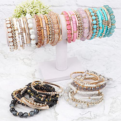RIAH FASHION Multi Color Stretch Beaded Stackable Bracelets - Layering Bead Strand Statement Wrap Bangles - color: Boho Mix - Light Brown, size: 7.0 Inches Length