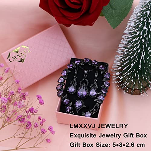 LMXXVJ Women Jewelry Set Platinum Plated Necklace Open Ring Earrings Bracelet Set,Birthday/Anniversary Mother’s Day Jewelry Gifts for Mom/Wife/Sister/Best Friend - color: Black Gun-Purple