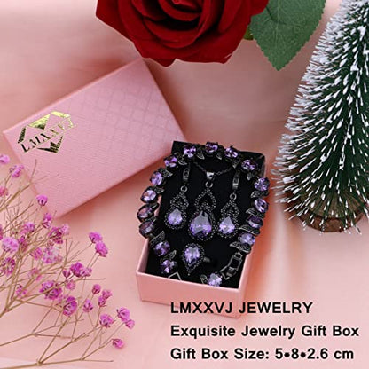 LMXXVJ Women Jewelry Set Platinum Plated Necklace Open Ring Earrings Bracelet Set,Birthday/Anniversary Mother’s Day Jewelry Gifts for Mom/Wife/Sister/Best Friend - color: Black Gun-Purple