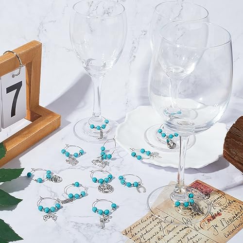 SUNNYCLUE 1 Box 12Pcs Drink Charms Bulk Wine Glass Markers Glass Markers Bulk Lucky Energy Turquoise Beads Wine Identifiers for Gathering Wedding Party Favor Drinks Decor Supplies - style: 12 Sets Silver Tone Cowboy Themed Wine Charms & Upgraded Gift Box