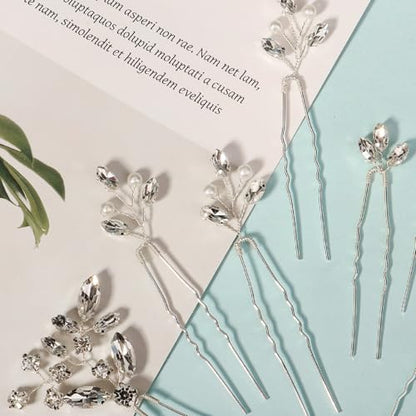 9 Pieces Hair Accessories Bride Hair Pins Rhinestone Bridal Hairpiece for Women Crystal Jewelry for Bridesmaids Flower - color: A Silver