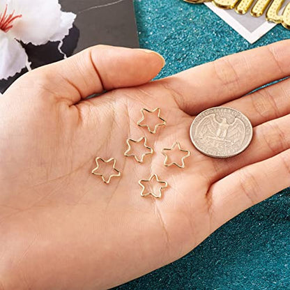 Elecrelive 5Pcs 14K Gold Filled Connector Charms Star Metal Linking Rings | Golden Connector Charms Pen Back Bezel Frame for Permanent Jewelry DIY Bracelet Necklace Earring Making - color: Golden-Star