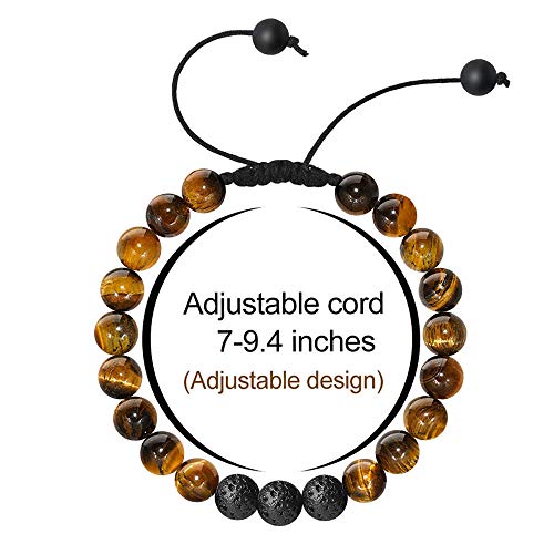 M MOOHAM Mens Bracelet - Beaded Natural Stone 8mm Tiger Eye Matte Agate Lava Rock Bracelets for Men Teen Boys Grandpa Dad Birthday Gifts Jewelry - style: Tiger eye Lava Rock Bracelet