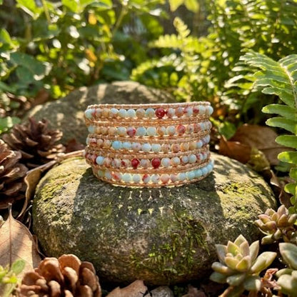YGLINE Natural Stone Wrap Bracelet for Women Boho Bracelets Healing Crystal Beaded Bracelet Adjustable 3/5 Wraps Bracelet Handmade Birthday Gifts for Women - color: agalmatolite