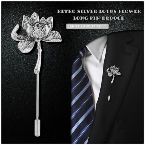 Dreuyet Simple Gold Silver Plated Long Brooch Pins with Cute Animal Antlers Leaves Plant Bees Rabbits Rose Flower Feather Brooch Jewelry for Women Men Elegant Suit Collar Lapel Pin - style: Lotus