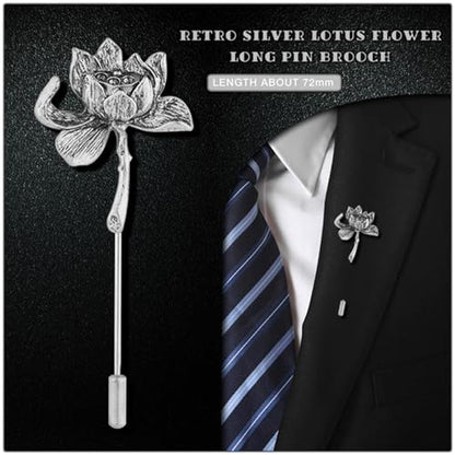 Dreuyet Simple Gold Silver Plated Long Brooch Pins with Cute Animal Antlers Leaves Plant Bees Rabbits Rose Flower Feather Brooch Jewelry for Women Men Elegant Suit Collar Lapel Pin - style: Lotus