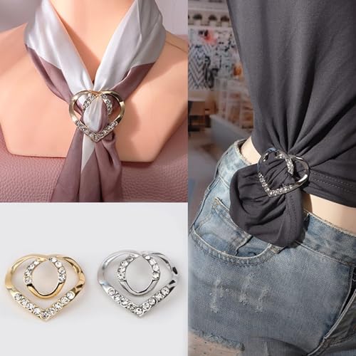 Long tiantian 6PCS Scarf Ring Clip Scarf Rings for Women Button Covers for Women Blouses Shirt Tightener Clip Cinch Pin Clothes Jewelry - color: 2pcs Heart