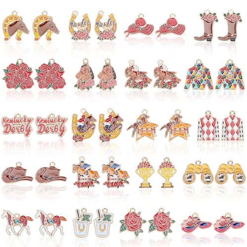 40Pcs/20 Pair Derby Horse Charms for Jewelry Making | Glitter Horse Racing Charms, Run for Roses Enamel Pendant Charm, Bracelets Necklace Earrings Keychains, Derby Day DIY Crafts - style: Derby Horse