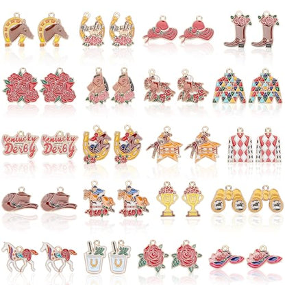 40Pcs/20 Pair Derby Horse Charms for Jewelry Making | Glitter Horse Racing Charms, Run for Roses Enamel Pendant Charm, Bracelets Necklace Earrings Keychains, Derby Day DIY Crafts - style: Derby Horse