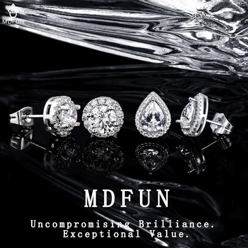 MDFUN Halo Stud Earrings 18K Gold Plated Round/Square/Heart/Teardrop Cubic Zirconia Earrings Set for Women - color: A-Round/Teardrop