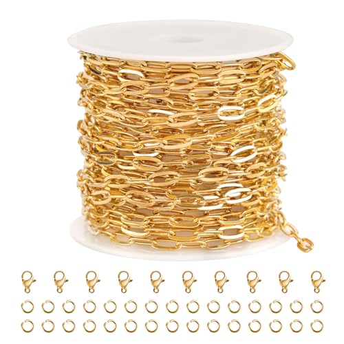 SMYHTGLIF 5 Meters Gold Stainless Steel Chain Bulk for Jewelry Making | Paperclip Cable Craft Jewelry Making Chains Necklace Bracelet Jewelry Chain Findings - color: Gold, size: 3×7.5mm