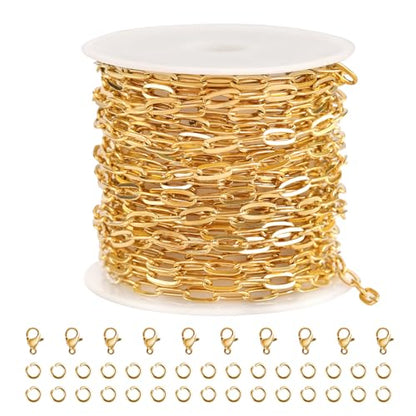 SMYHTGLIF 5 Meters Gold Stainless Steel Chain Bulk for Jewelry Making | Paperclip Cable Craft Jewelry Making Chains Necklace Bracelet Jewelry Chain Findings - color: Gold, size: 3×7.5mm