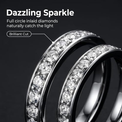 2-Pack 14K Gold Plated Stackable Rings for Oura Ring Gen 4 & Gen 3, Cubic Zirconia Simulated Diamond Stack Rings for Women - color: Silver
