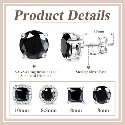 MILACOLATO S925 Sterling Silver Stud Earrings for Women Men Hypoallergenic 18K Gold Plated Cubic Zirconia Earrings Studs Brilliant Simulated Diamond Halo Earring for Sensitive Ears - style: 18K White Gold Plated - Black CZ