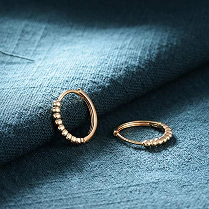 LOYATA Gold Huggie Hoop Earrings 14K Gold Plated Dainty Small Simple Hypoallergenic Jewelry Gift for Women - style: Beaded Half-1
