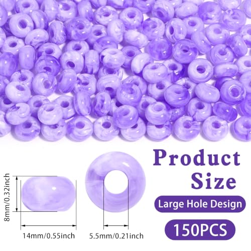 150PCS 14x8mm Purple Acrylic European Large Hole Rondelle Spacer Beads with Storage Box, Loose Beads for Bracelet Necklace Earring Hair DIY Jewelry Making - color: Purple